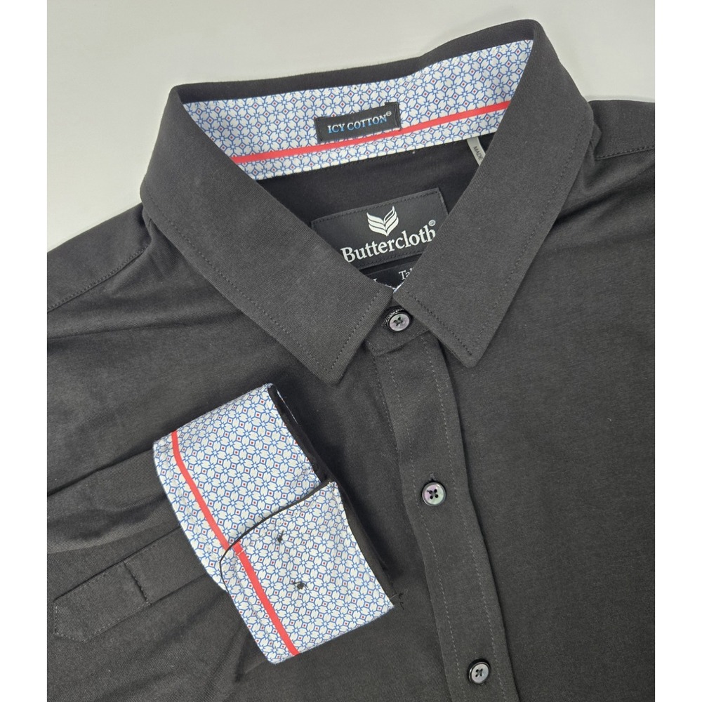 Butter Cloth Shirt‎ Mens XLT Icy Cotton Black Button Up Long Sleeve Flip Cuff